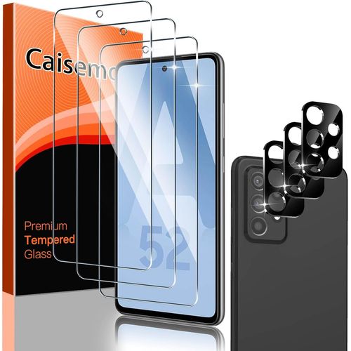 Sjzg-[Lot De 3 + 3 Protections D'écran En Verre Trempé Pour Samsung Galaxy A52 4g, 5g A52s 5g Et Protecteur D'objectif D'appareil Photo, Dureté 9h, Anti-Rayure