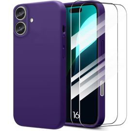 Coque Pour Iphone 16 - Protection Silicone Liquide Violet Foncé Effet Mat + 2 Verres Trempés - E.F.Connection