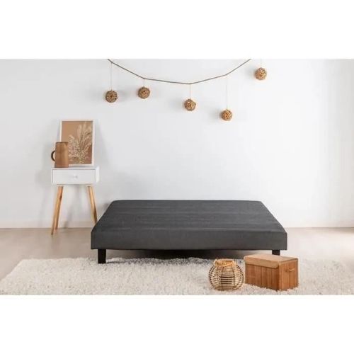 Sommier Tapissier A Lattes 140 X 190 - Bois Massif Gris Anthracite Pieds - Finlandek Rakenne