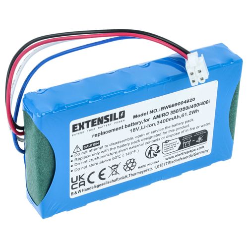 EXTENSILO Batterie remplacement pour Yard Force 1920726 pour robot tondeuse (3400mAh, 18V, Li-ion)