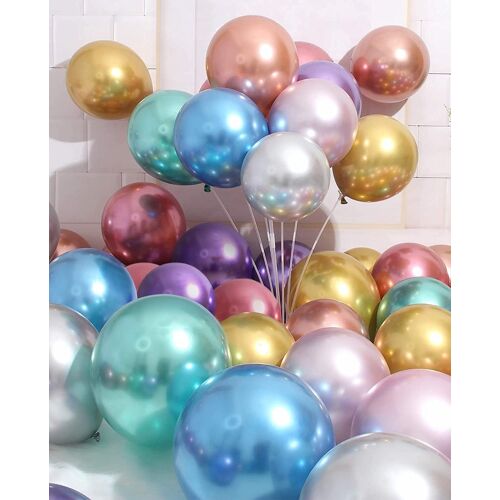 SJZG-Ballons Métalliques 50 Pack 12 Pouces Brillant Chrome Latex Ballon Multicolore Pour Baby Shower Anniversaire Mariage Graduation Fiançailles La Saint Valentin Fête Décorations Fournitures