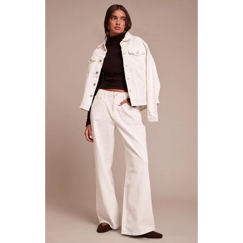 Jean Large Ample Blanc À Taille Mi-Haute, Blanc