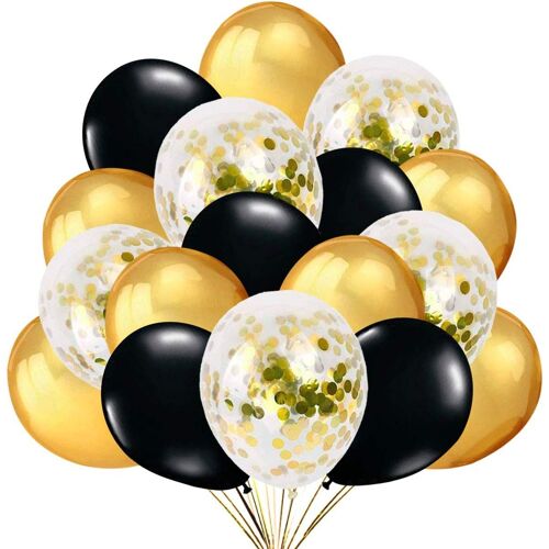 SJZG-50 Ballons Or Noir Confettis. 40 Ballons De Baudruche Or Et Noir +10 Ballons Latex Transparent Avec Confettis D'Or Pour Deco Anniversaire, Fête Mariage Et Decoration Nouvel An