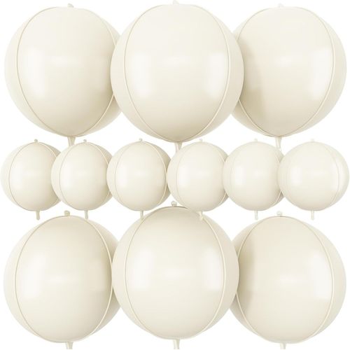 Lot De 12 Ballons Ronds En Aluminium 4D À L'Hélium 4D Pour Anniversaire, Mariage, Fête Prénuptiale, Décoration De Fête - 55,9 Cm - Blanc Sable