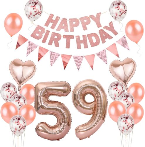 SJZG-Ballons Rose Or 59 Ans - Set Décoration Anniversaire Pour Femme Et Fille