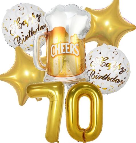 SJZG-Ballon 70 Ans Anniversaire Homme Femme, Decoration Anniversaire 70 Ans, Ballon Anniversaire 70 Ans Or, Ballon Bière Ballon Bouteille Verre À Vin Decoration Pour Anniversaire 70 Ans Femme Homme