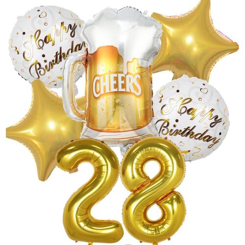 SJZG-Ballon 28 Ans Anniversaire Homme Femme, Decoration Anniversaire 28 Ans, Ballon Anniversaire 28 Ans Or, Ballon Bière Ballon Bouteille Verre À Vin Decoration Pour Anniversaire 28 Ans Femme Homme