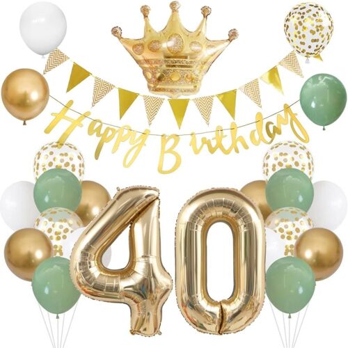 SJZG-Kit De Décoration Pour 40E Anniversaire, Avec Ballons « Happy 40Th Birthday » Pour Femme, Ballons En Aluminium En Forme De Chiffre 40, Dorés, Décoration D'Anniversaire 40 Ans, Pour Femme