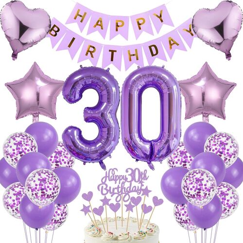 SJZG-Décoration D'Anniversaire 30 Ans Pour Homme Et Femme - Décoration De Gâteau Pour 30E Anniversaire Femme - Violet - 30 Ans - Décoration D'Anniversaire - Ballon 30 Ans - 30 Ans - Décoration