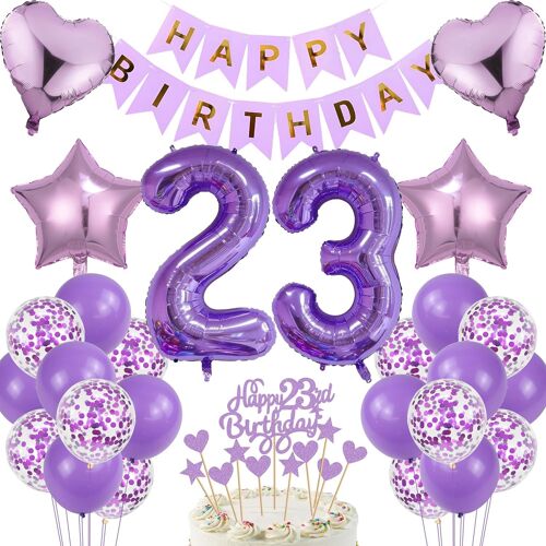 SJZG-Décoration D'Anniversaire 23 Ans Pour Homme Et Femme - Décoration De Gâteau Pour 23E Anniversaire Femme - Violet - 23 Ans - Décoration D'Anniversaire - Ballon 23 Ans - 23 Ans - Décoration