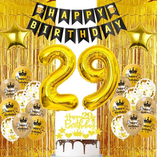SJZG-Or 29 Ans Rideau Frange Anniversaire, Ballon 29 Ans Anniversaire Décoration Or, Or 29 Ans Rideaux De Fête, Or Décoration Anniversaire 29 Ans Homme, 29 Ans Anniversaire Décoration Femme Or