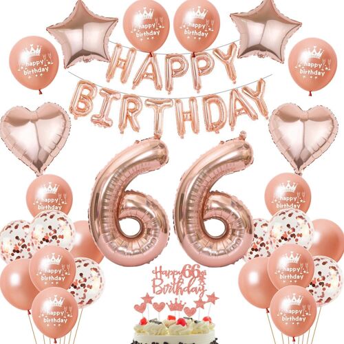 SJZG-Ballon 66Ème Anniversaire Déco Femme Or Rose Ballon Feuille 66 Ans Déco Femme Joyeux Anniversaire 66 Ans Déco Femme Or Rose Déco Anniversaire 66 Ans Déco Femme