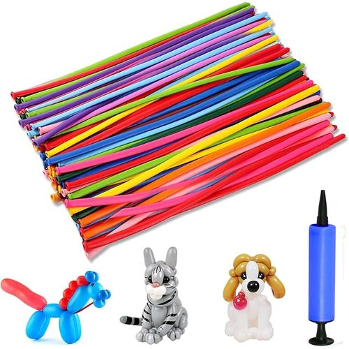 SJZG-Lot De 100 Ballons À Modeler Avec Pompe - Longs Ballons Colorés - Ballons De Modélisation Longs Magiques - Pour Anniversaires, Événements, Fêtes, Mariages