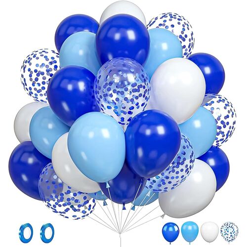 SJZG-Lot De 30 Ballons Bleu Roi Et Blanc De Différentes Tailles De 30,5 À 25,4 Cm Pour Anniversaire, Fête Prénatale, Remise De Diplôme, Décoration De Fête De Mariage