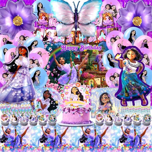 81 Pcs Encanto Anniversaire Deco,Encanto Decoration Ballon,Encanto Ballon,Encanto Party,Encanto Toile De Fond,Nappe Encanto,Encanto Vaisselle,Kit Anniversaire Encanto,Deco Gâteau Encanto