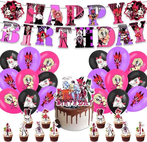 SJZG-32 Pcs Hotel Birthday Party Ballons Decorations,Bannière D'Anniversaire Hotel,Ballon En Latex,Topper De Gâteau,Autocollants De Dessin Animé,Décoration Anniversaire Garçon Fille