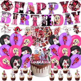 SJZG-33 Pcs Hotel Birthday Ballons Decorations,Bannière D'Anniversaire Hotel,Ballon En Latex,Topper De Gâteau,Hotel Bannière Personnage Anime,Hotel Autocollants,Décoration Anniversaire Enfants