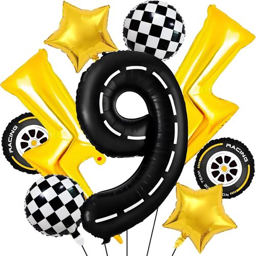 CAUC-Balloon Anniversaire Voiture 9 Ans,Ballons de Course pour Voiture,Deco Anniversaire Cars 9Ans,ballon Anniversaire 9Ans,Kit ballon Anniversaire 9 Ans,Décoration d'Anniversaire Ballon pour Enfant