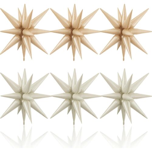 Lot De 6 Grands Ballons En Aluminium À Pointes En Forme D'Étoile Pour Anniversaire, Fête Prénatale, Mariage - 55,9 Cm - Crème Caramel