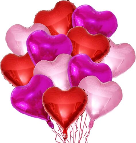 SJZG-12 Pièces Ballon Coeur, 18 Pouces Ballon Aluminium Coeur, Ballon Helium Coeur Ballon Saint Valentin, Ballon En Forme De Coeur Pour Saint Valentin Mariages Fiançailles Douche De Bébé Anniversaire