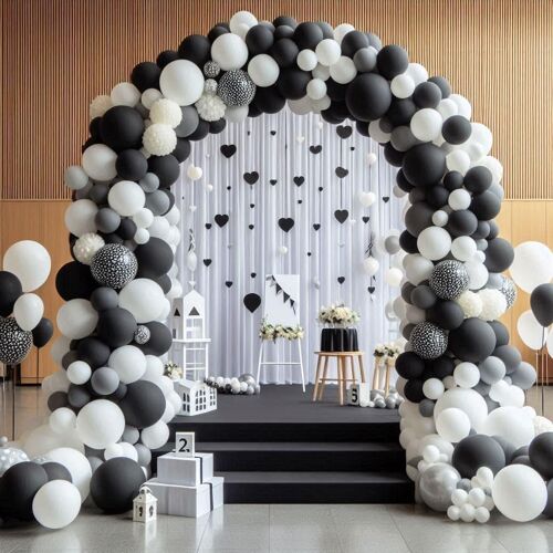 SJZG-Kit D'Arche De Ballons Blancs Noirs Et Blancs - 60 Pièces - Pour Décoration De Fête D'Anniversaire, Mariage, Fête Prénatale, Fête Prénuptiale, Remise De Diplôme, Anniversaire De Mariage