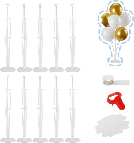 Lot De 10 Supports De Base Pour Mâts De Ballons, 70 Cm De Hauteur, Réutilisables, Transparents, Pour Décoration De Ballons De Table, Fête D'Anniversaire, Remise De Diplôme, Mariage