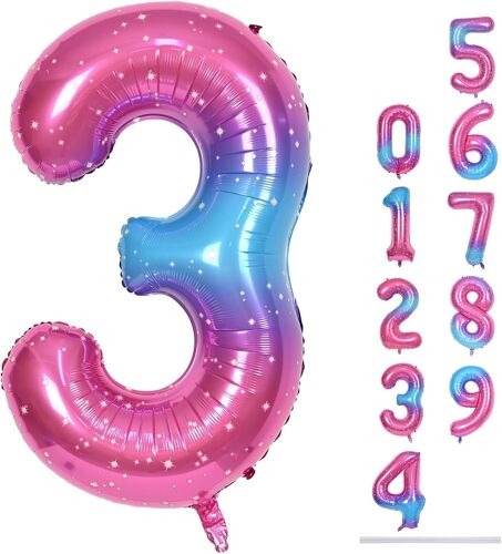 SJZG-Grands Ballons Arc-En-Ciel En Forme De Chiffres Pour Filles - 101,6 Cm - Auto-Gonflant - Ballons Numéros 0 À 9 - Film Aluminium Étoilé Mylar Pour Femmes - Pour Décoration De Fête D'Anniversaire
