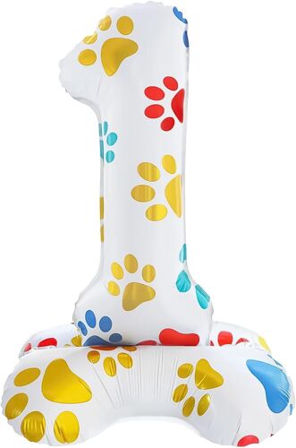SJZG-Ballons À L'Hélium De 40,6 Cm Avec Base - Feuille D'Aluminium En Forme De Patte De Chien - Ballons À L'Hélium En Forme De Chiffre 1 - Décoration Sur Le Thème Des Pattes De Chien - Fournitures