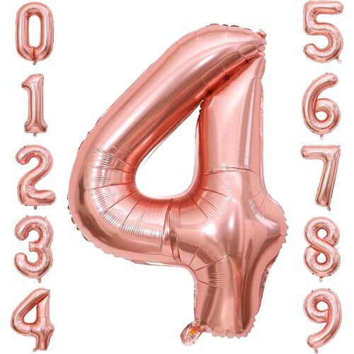 SJZG-Grand Ballon En Forme De Chiffre 4 Pour Décoration De Fête D'Anniversaire - 101,6 Cm - Or Rose - Numéro 4