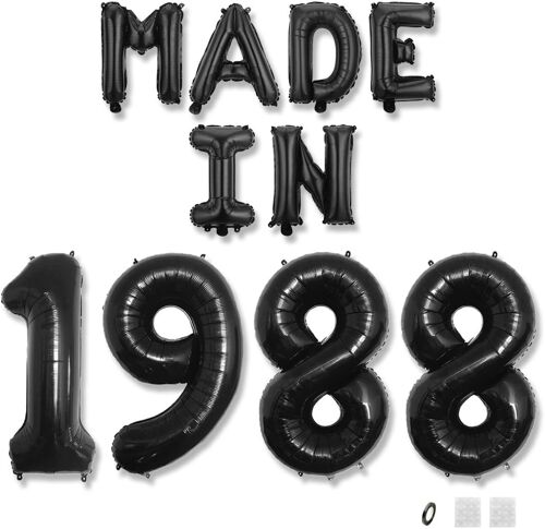 SJZG-Bannière De Ballons Pour 37E Anniversaire - Noir - Fabriqué En 1988 - Feuille D'Aluminium - Lettres - Ballons « Happy Birthday » - Fournitures De Fête Pour Homme Et Femme - Accessoires Photo -