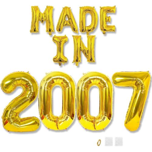 SJZG-Bannière De Ballons Dorés Pour 18E Anniversaire - Fabriqué En 2007 - Lettres En Aluminium - Ballons « Happy Birthday » - Fournitures De Fête Pour Homme Et Femme - Accessoires Photo - Décoration