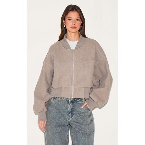 Veste Bomber Courte Taupe À Manches Froncées, Taupe