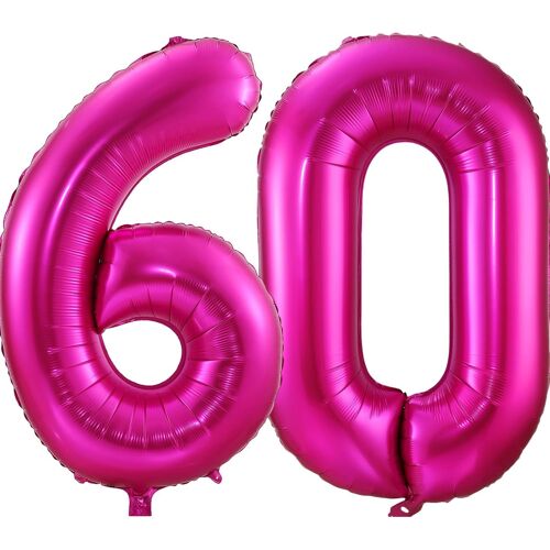 SJZG-Ballon À L'Hélium En Forme De Chiffre 60 En Feuille D'Aluminium Mylar Géant Pour Femme, Décoration De Fête D'Anniversaire, De Mariage - 101,6 Cm - Rose Vif