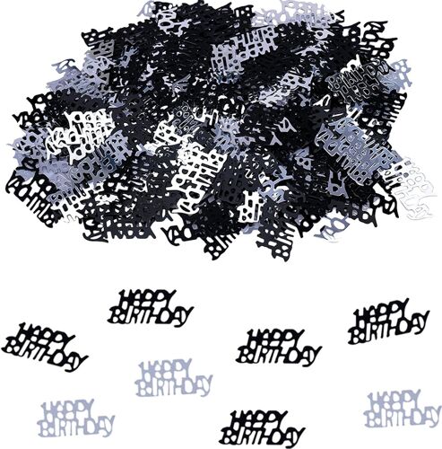 Sjzg-Confettis Happy Birthday - Décoration De Table - Argent Et Noir - Décoration D'anniversaire À Disperser Pour Femme Et Homme - Confettis À Paillettes - Serpentins