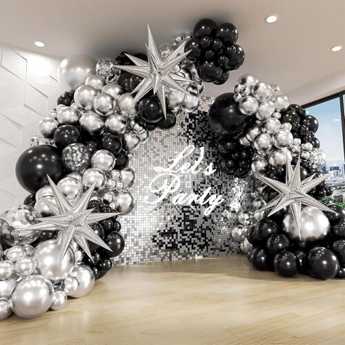 SJZG-Kit D'Arche De Ballons Noirs Et Dorés Avec Ballons En Forme D'Étoile En Aluminium, Décorations De Fête D'Anniversaire, Nouvel An, Ballons En Latex À Confettis Pour Remise De Diplôme ¿ Kit D'Arch