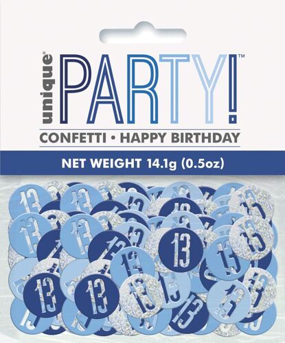 Sjzg-Party 83835 - Confettis De 13e Anniversaire - Fête D'anniversaire À Thème Bleu Et Argent Glitz