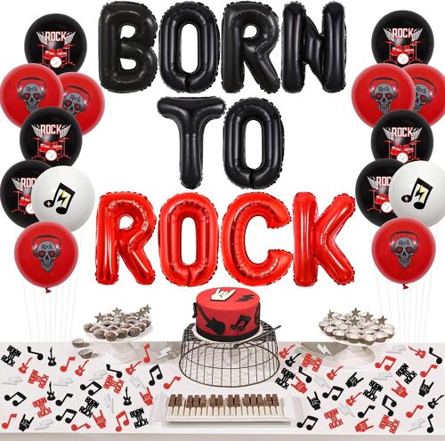 SJZG-Rock Anniversaire Décoration Born Rock Thème Fête Décoration Born Rock Ballon Bannière Musique Notes Ballons Rock Confetti Rock Fête D'Anniversaire Fournitures