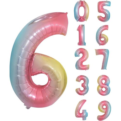 SJZG-Ballons De 16 ""En Aluminium, Numéro 6 Ballon, Ballons D'Hélium Auto-Étanchéité Pour Anniversaire, Mariage, Fournitures De Fête, Décoration, Ballons De Feuille Pour Fêtes, Arc-En-Ciel