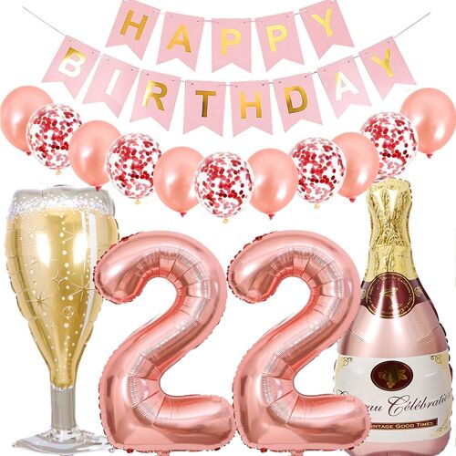 Sjzg-Ballon 22 Ans Anniversaire Homme, Kit De Decoration Anniversaire 22 Ans Homme Femme, Bouteille De Vin Bière Décoration Hélium Ballon Bouteille De Champagne Pour 22 Anniversaire Décoration Fête
