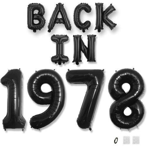 SJZG-Bannière De Ballons Noirs Pour 47E Anniversaire « Back In 1978 » En Feuille D'Aluminium - Lettres « Happy Birthday » - Fournitures De Fête Pour Homme Et Femme - Accessoires Photo - Décoration De