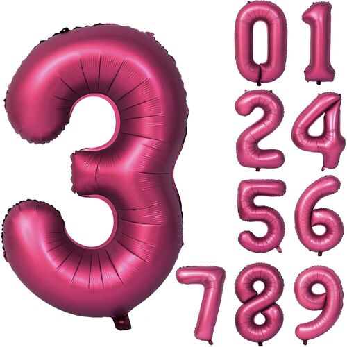 SJZG-Lot De 3 Grands Ballons En Aluminium À L'Hélium Pour Fête D'Anniversaire Et Décorations De Mariage - Bordeaux - 101,6 Cm - Numérique 3
