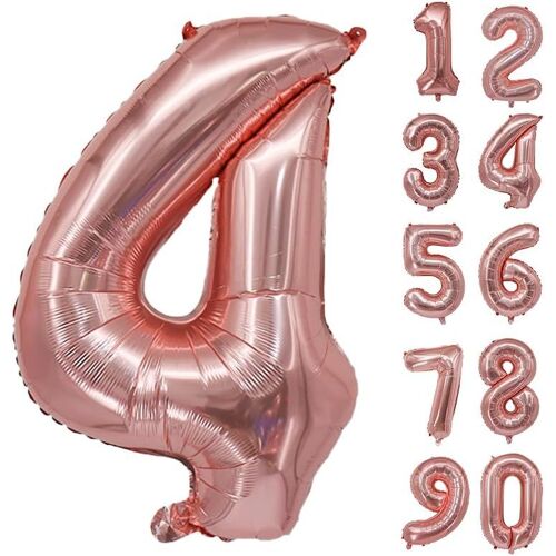 SJZG-Ballons Géants En Aluminium En Forme De Chiffre Pour Décoration De Fête D'Anniversaire, Nouvel An, Fête Prénatale, Anniversaire De Mariage (Or Rose, 4)
