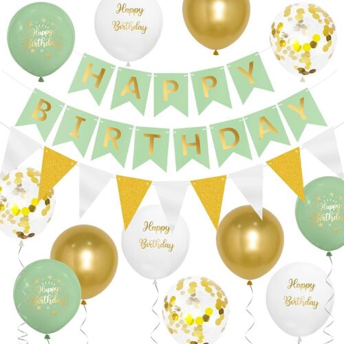 SJZG-Bannière « Happy Birthday » Pour Filles Et Femmes, Décorations De Fête D'Anniversaire Vert Sauge, Décorations D'Anniversaire Pour Femmes Et Filles Avec 16 Ballons Épais De 30,5 Cm D'Épaisseur, V