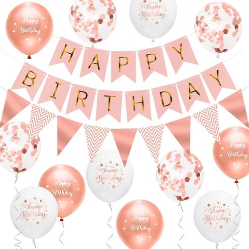 SJZG-Bannière « Happy Birthday » Pour Filles Et Femmes, Décorations De Fête D'Anniversaire Or Rose Pour Femmes Et Filles Avec Ballons Épais De 30,5 Cm D'Épaisseur En Or Rose