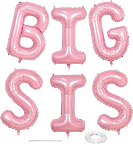 SJZG-Ballons En Forme De Lettres « Big Sis » De 101,6 Cm, Rose Pastel Avec Ruban, Pour Fête Prénatale, Anniversaire, Révélation Du Sexe Du Sexe - Ballons Rose Pastel Pour Décoration De Fête