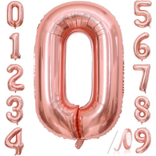 SJZG-Grand Ballon Numérique En Forme De Chiffre En Mylar Pour Décoration De Fête D'Anniversaire, De Mariage, Anniversaire De Mariage (Or Rose 0) 101,6 Cm