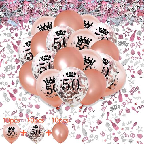 SJZG-Décoration D'Anniversaire Rose Avec Ballons 50 Ans Pour Femme, Confettis Pour Femme, Ballons D'Anniversaire (50), Décoration À Disperser Pour Femme