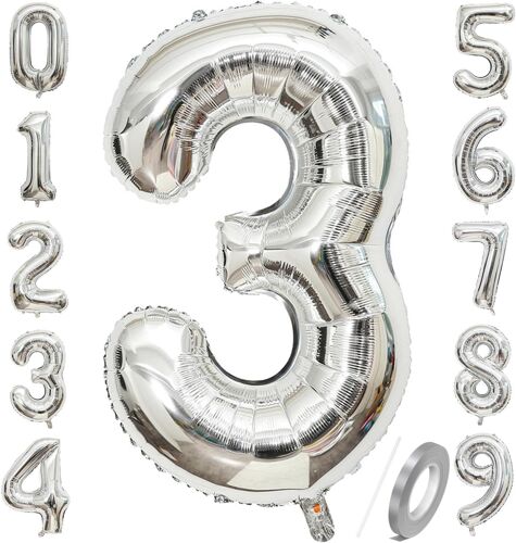 SJZG-Grand Ballon Numérique En Forme De Chiffre En Mylar Pour Décoration De Fête D'Anniversaire, De Mariage, D'Anniversaire De Mariage (Argenté) 101,6 Cm