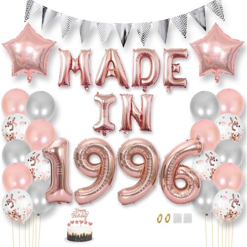 SJZG-Bannière De Ballons « Happy 29 Birthday » - Or Rose - Fabriquée En 1996 - Lettres En Aluminium - Ballons Confettis En Latex - Ballons Triangulaires - Fournitures De Fête - Décoration De Gâteau