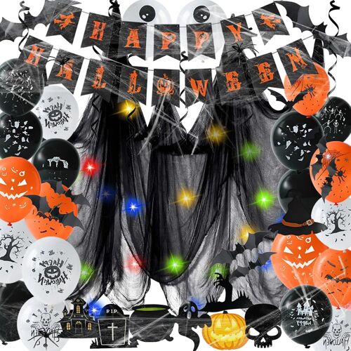 SJZG-Haloween Kit De Décoration D'Intérieur Pour Halloween, Ballons Effrayants Avec Ballons En Latex, Mini Araignées, Toile D'Araignée, Pour La Maison, Halloween, Décoration De Fête Des Enfants (B